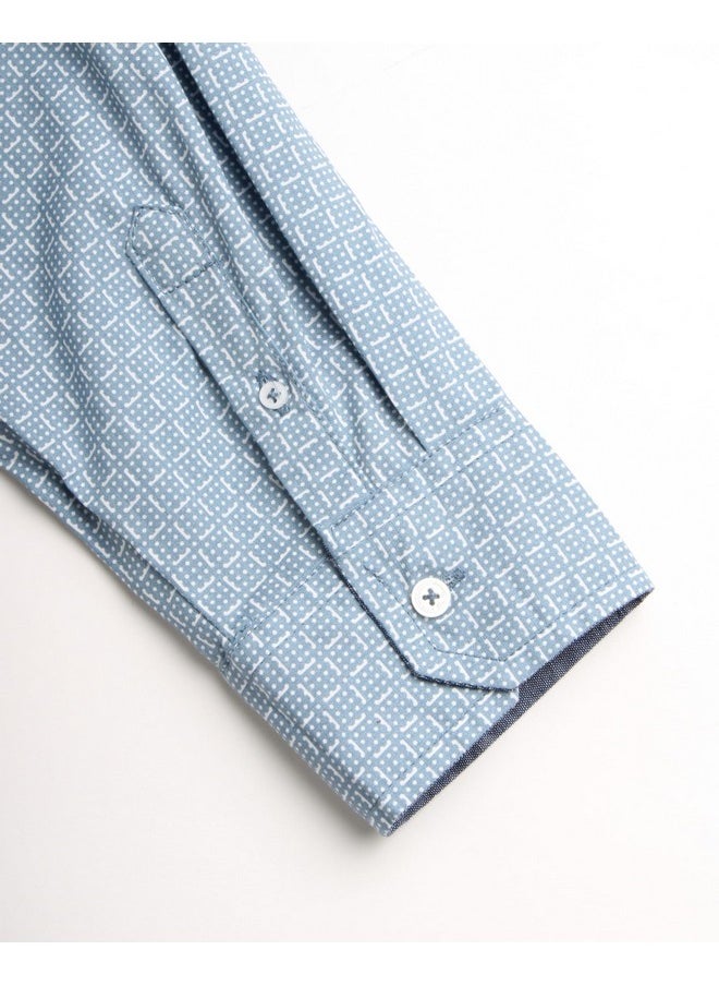 Ben Sherman - Ben Sherman Boys' Dress Shirts - Long Sleeve Casual Button Down Collared Shirts for Boys (8-18), Size 10-12, Blue Square Dots - Image 1