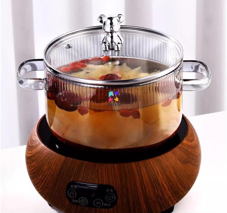 KELVEE 1.5L Glass Pot for Gas Stove Top Cooking, Heat Resistant Glass Boiling Saucepan with Lid for Pasta, Noodle, Soup, Milk, Simmer Pot Utensils for Kitchen Cookware Set Home (Linning - 1.6L) - Image 2
