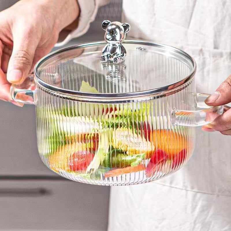 KELVEE 1.5L Glass Pot for Gas Stove Top Cooking, Heat Resistant Glass Boiling Saucepan with Lid for Pasta, Noodle, Soup, Milk, Simmer Pot Utensils for Kitchen Cookware Set Home (Linning - 1.6L) - Image 3