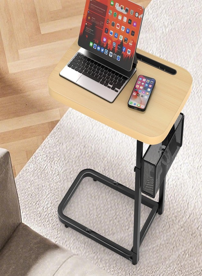 alentar Fashion TV Tray Table with Large Tabletop, Adjustable Sofa Table with Storage Baskets, Strong Metal Frame, Tv Dinner Tray Table for TV Watching, Meals, Snacks (Square, Beige, 16.93inch x 12.6inch) - Image 1