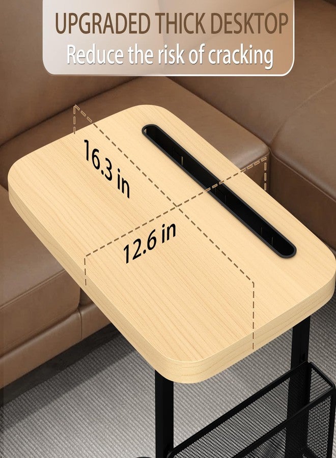 alentar Fashion TV Tray Table with Large Tabletop, Adjustable Sofa Table with Storage Baskets, Strong Metal Frame, Tv Dinner Tray Table for TV Watching, Meals, Snacks (Square, Beige, 16.93inch x 12.6inch) - Image 3