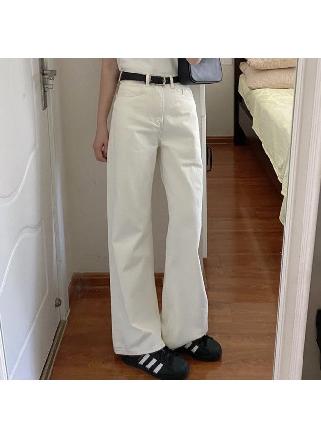 White Straight-leg Jeans For Women, Autumn And Winter New Style, High-waisted, Slimming, Petite, Fleece-lined, Loose, Narrow Wide-leg Pants - Image 1