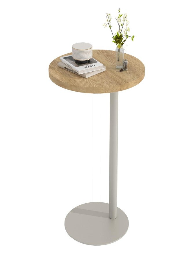 Katrawu C Shaped Round End Table, Small Side Table for Couch,Tv Trays for Eating,Snack Sofa Tray Table with Metal Leg for Living Room, Bedroom, Bedside,and Office (Rustic Oak) - Image 1