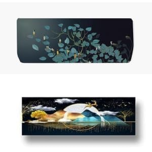 SHREESHANN Printed Color Air Conditioning Dust Cover Waterproof Folding AC Covers for Split for 1.5 ton Indoor Unit (Pack Of 2) (Golden Sunset & Thinking Works) - Image 1