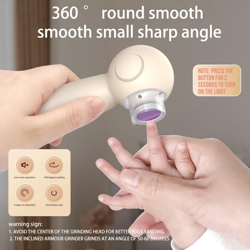 Luckam Baby Nail Trimmer Electric,  Baby Nail Clippers, Safe and Silent Baby Nail File Rechargeable, Nail Kit Set for Baby Nail Care with 6 Buffer Pads, Storage Case and Light, for Toddler or Adults - Image 2