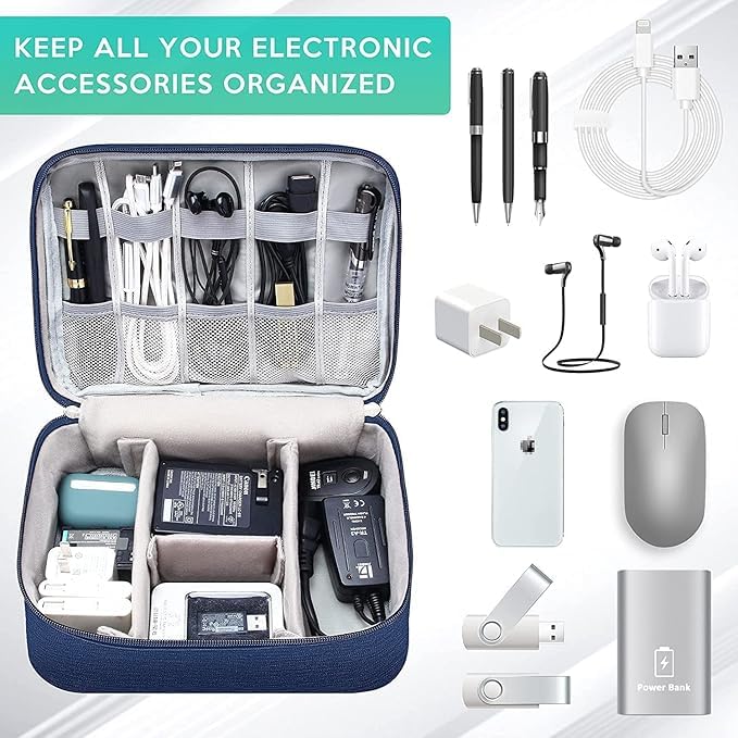 Wish key Waterproof Travel Gadget Bag with Foam Padding - Cable Organisers, Accessories Organizer, Gadget Organizer for Electronics, Cables, Chargers, Hard Disk, Power Bank-Blue by - Image 2