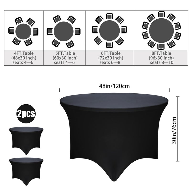 Yoquare 2 Pack Black 48-Inch Diameter x 30-Inch High Round Spandex Tablecloth for 4FT Round Tables|Fitted Stretch Tablecloth with Foot Bag for Party, Wedding, Birthday, Banquet, Vendor Stand - Image 2