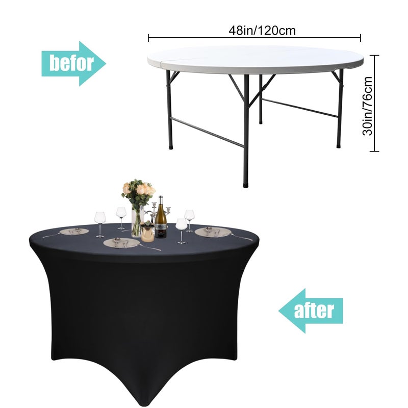 Yoquare 2 Pack Black 48-Inch Diameter x 30-Inch High Round Spandex Tablecloth for 4FT Round Tables|Fitted Stretch Tablecloth with Foot Bag for Party, Wedding, Birthday, Banquet, Vendor Stand - Image 3