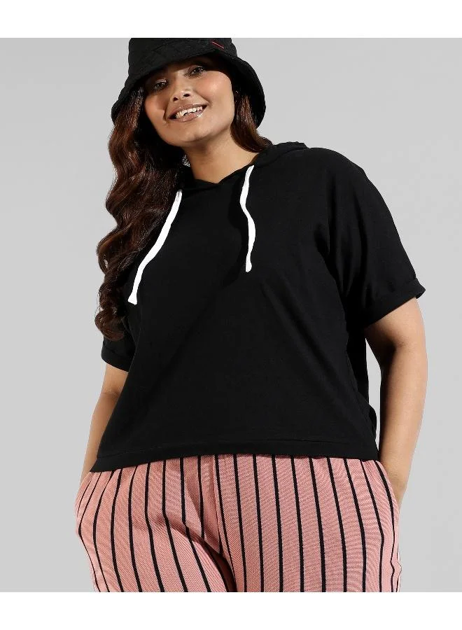 Instafab Plus Women's Jet Black Solid Hooded Top