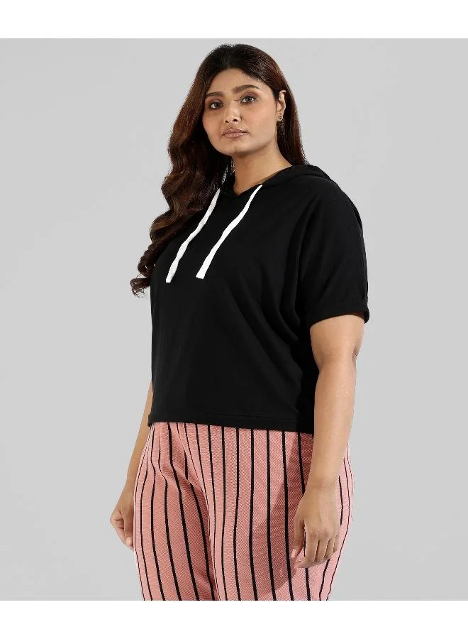Instafab Plus Women's Jet Black Solid Hooded Top