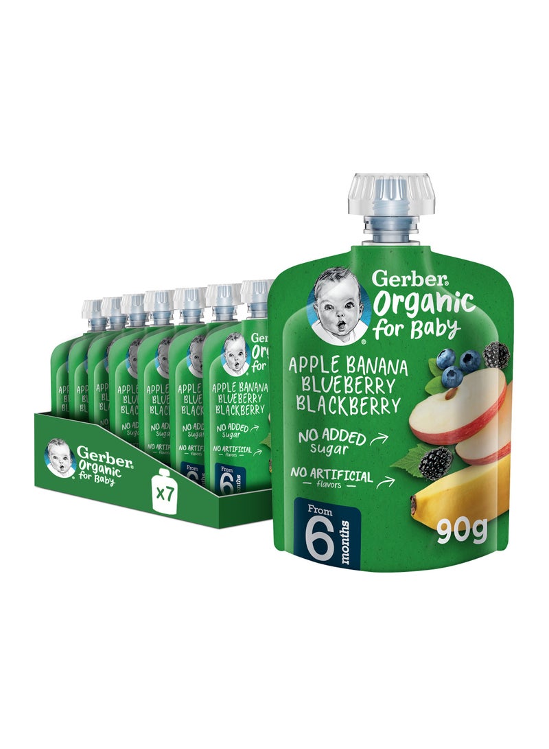 Gerber Organic Puree Pouch In Apple Banana Blueberry Blackberry 7 x 90g  - Image 1