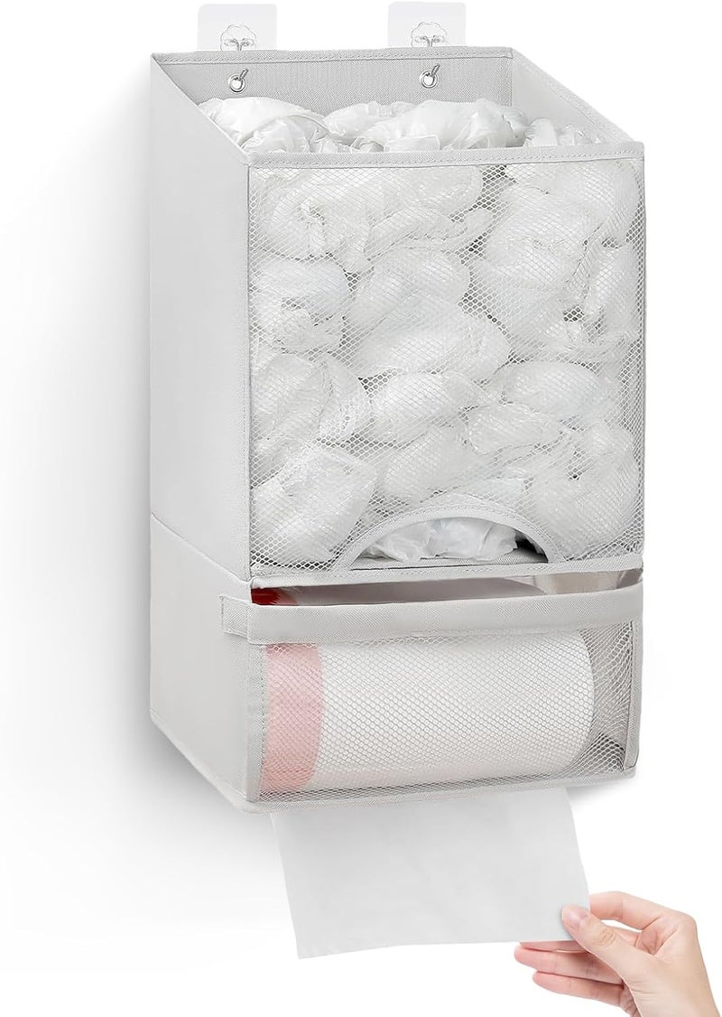 HOUSE AGAIN Bag Saver- Extra Large Plastic Bag Holder Dispenser, Wall Mount Organizer for Grocery Trash Roll,Oxford Machine Washable-Daily Storage Solution for Home Kitchen/Bathroom/Laundry/Light Grey - Image 1