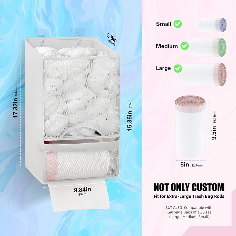 HOUSE AGAIN Bag Saver- Extra Large Plastic Bag Holder Dispenser, Wall Mount Organizer for Grocery Trash Roll,Oxford Machine Washable-Daily Storage Solution for Home Kitchen/Bathroom/Laundry/Light Grey - Image 2
