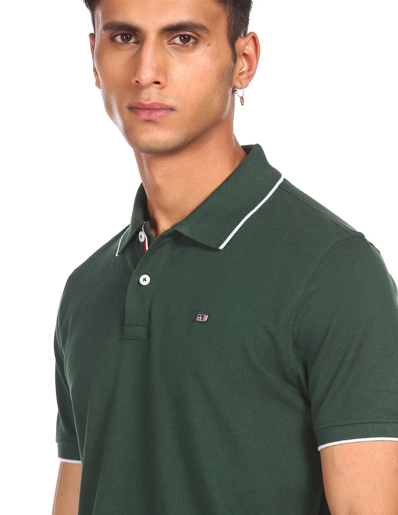 Arrow Dark Green Tipped Pique Polo Shirt for Men | Best Price UAE