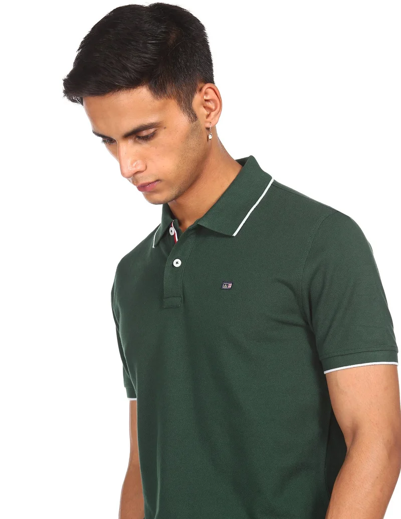 Arrow Dark Green Tipped Pique Polo Shirt for Men | Best Price UAE