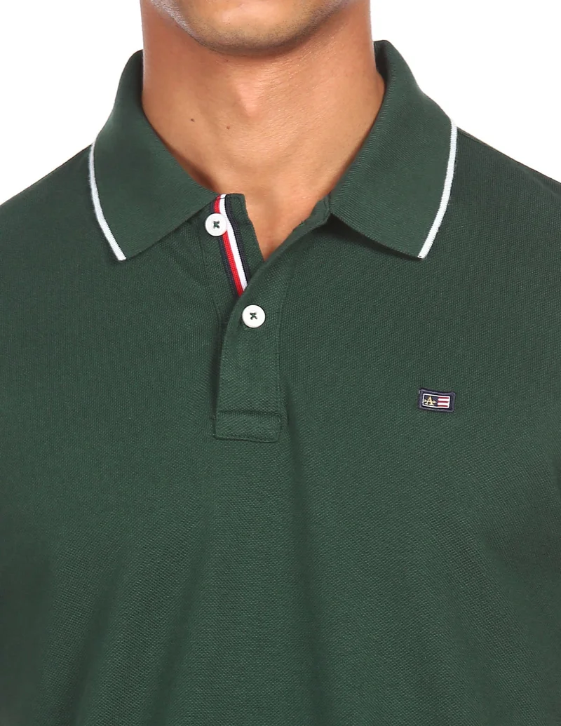 Arrow Dark Green Tipped Pique Polo Shirt for Men | Best Price UAE