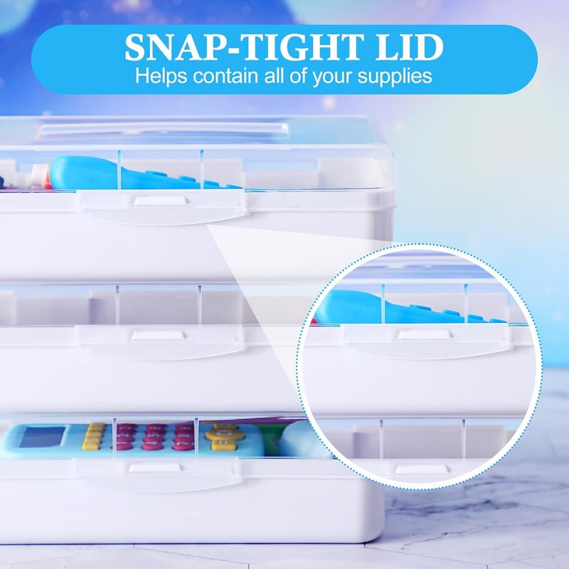 Fainne 10 Pcs Plastic Pencil Boxes Bulk Clear Large Capacity Pencil Cases with Snap Tight Lid, Crayon Box Storage Organizer Containers for School Office Supplies Student Adult Multi Purpose (Clear and White) - Image 4