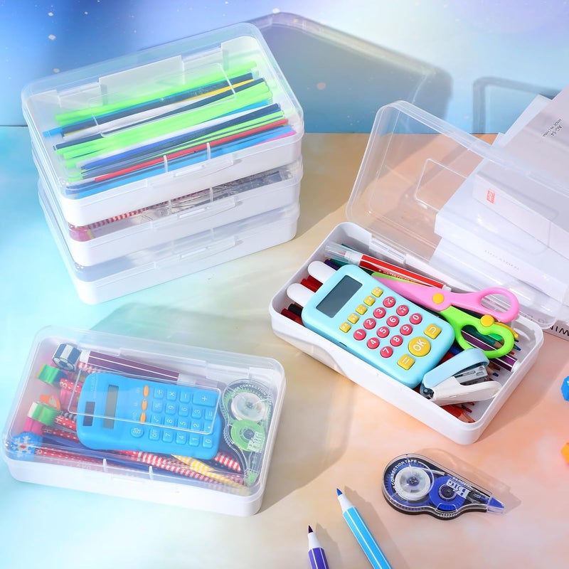 Fainne 10 Pcs Plastic Pencil Boxes Bulk Clear Large Capacity Pencil Cases with Snap Tight Lid, Crayon Box Storage Organizer Containers for School Office Supplies Student Adult Multi Purpose (Clear and White) - Image 5