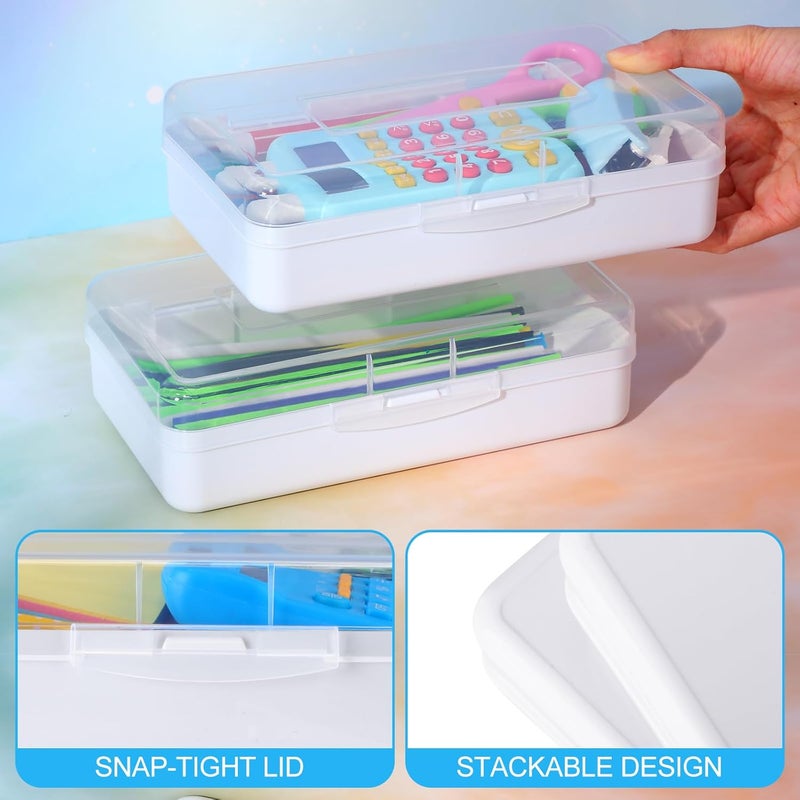 Fainne 10 Pcs Plastic Pencil Boxes Bulk Clear Large Capacity Pencil Cases with Snap Tight Lid, Crayon Box Storage Organizer Containers for School Office Supplies Student Adult Multi Purpose (Clear and White) - Image 3