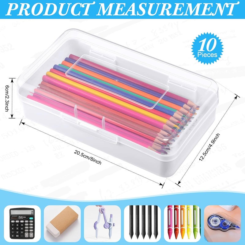 Fainne 10 Pcs Plastic Pencil Boxes Bulk Clear Large Capacity Pencil Cases with Snap Tight Lid, Crayon Box Storage Organizer Containers for School Office Supplies Student Adult Multi Purpose (Clear and White) - Image 2