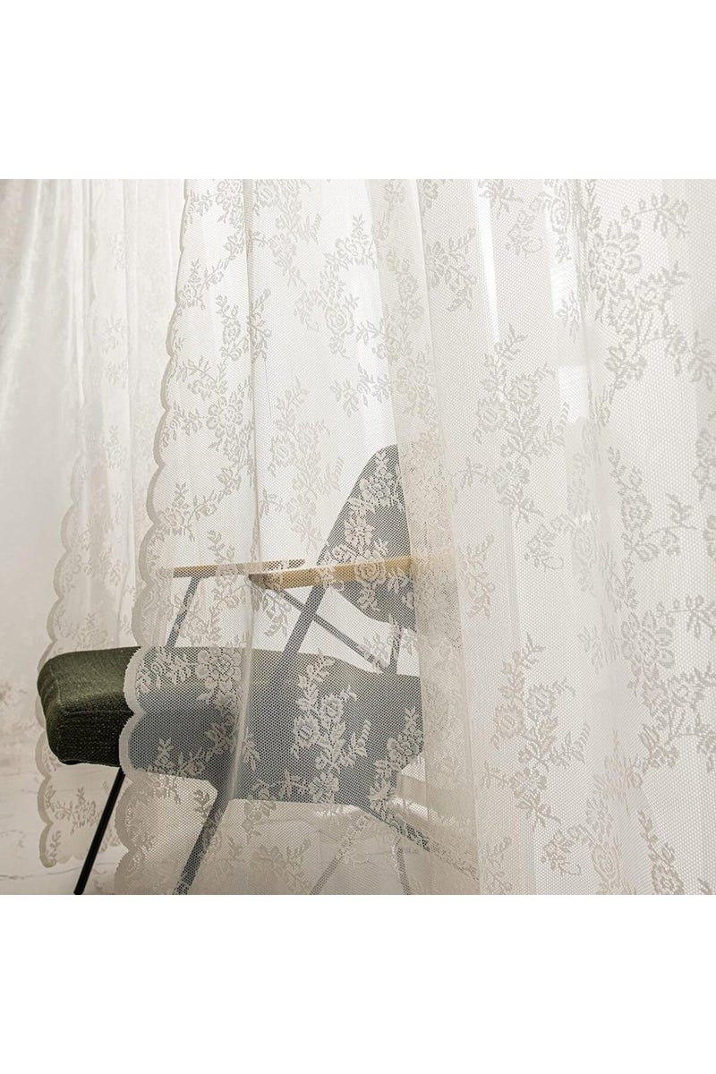 Fixed Pleat 150x150cm white White French Lace Semi Transparent Rod Curtains Suitable For Filtering L