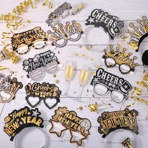 Harrycle 48 Pcs Happy New Year Party Favor 2026 Eyeglasses Headband Tiara Black Gold New Year Eve Party Supplies DecorationNovel Style - Image 5