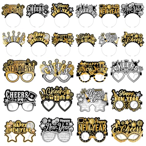Harrycle 48 Pcs Happy New Year Party Favor 2026 Eyeglasses Headband Tiara Black Gold New Year Eve Party Supplies DecorationNovel Style - Image 1