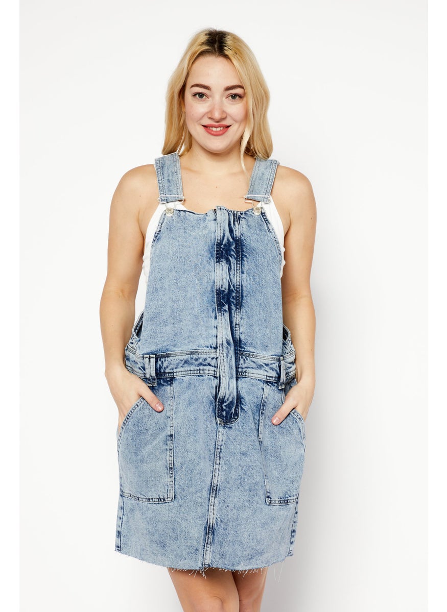 RIVER ISLAND Women Washed Denim Mini Dress, Light Blue  - Image 1