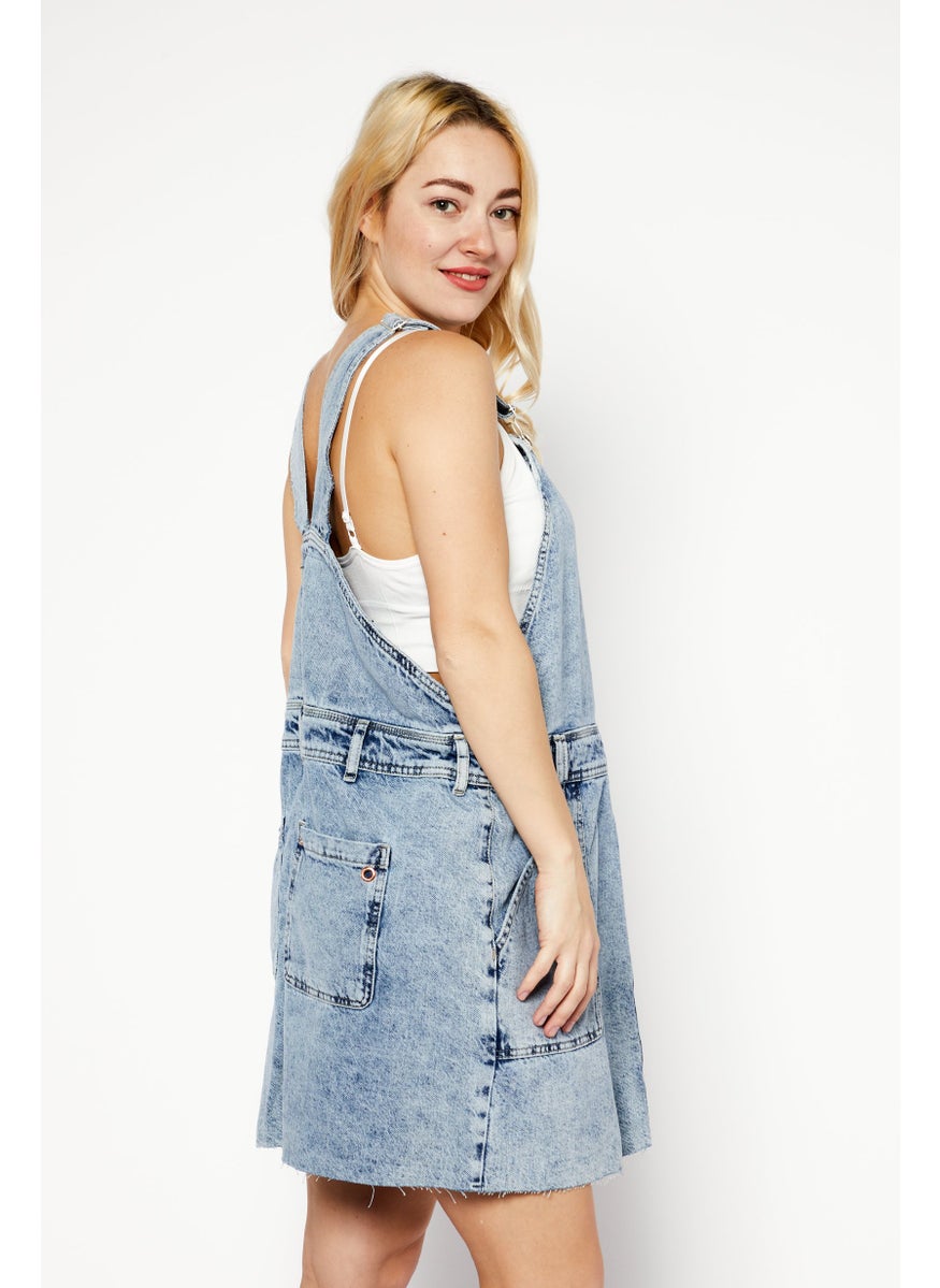 RIVER ISLAND Women Washed Denim Mini Dress, Light Blue  - Image 4