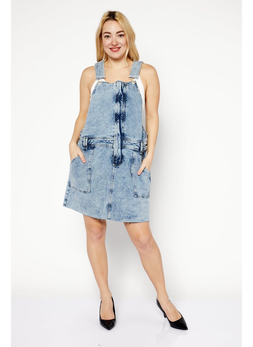 RIVER ISLAND Women Washed Denim Mini Dress, Light Blue  - Image 2
