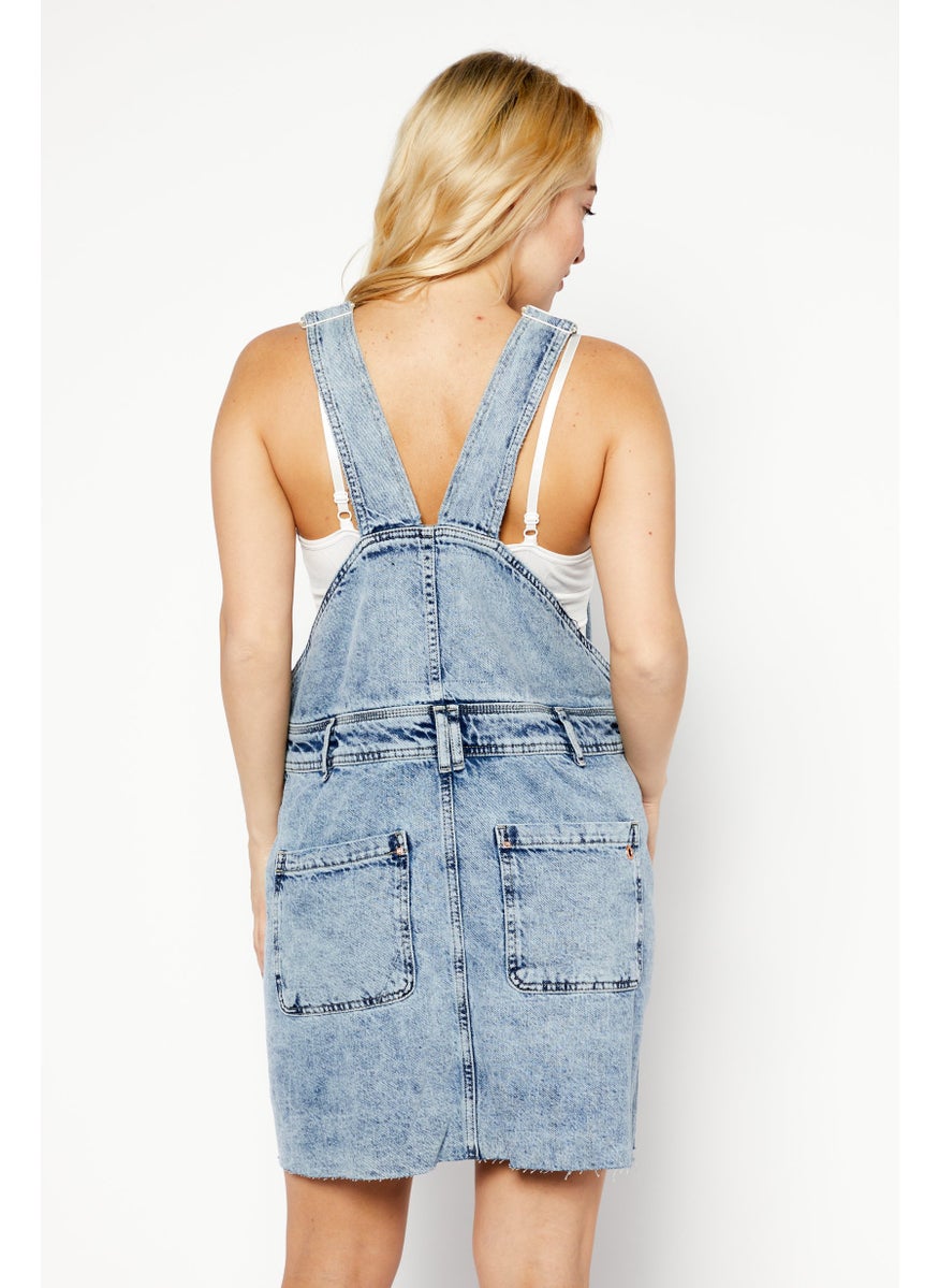 RIVER ISLAND Women Washed Denim Mini Dress, Light Blue  - Image 3