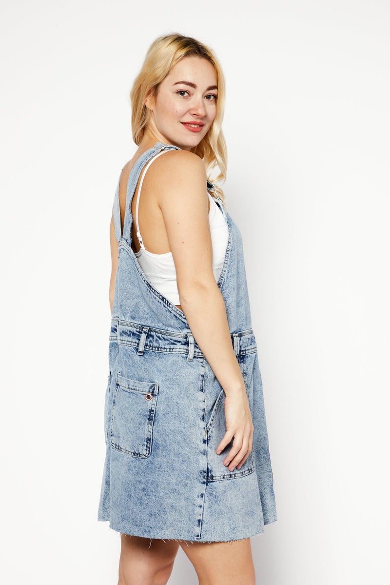 RIVER ISLAND Women Washed Denim Mini Dress, Light Blue - Image 4