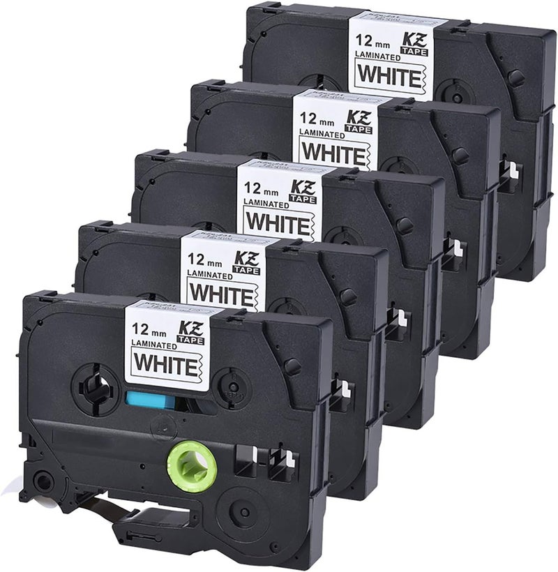 Eacam 5PCS Compatible Label Tape Replacement, 12mm * 8m Laminated Label Tape Compatible for Brother P-touch Label Printer PT-1010/PT-2100/PT-18R/PT-E200/PT-9500 Black on White - Image 1