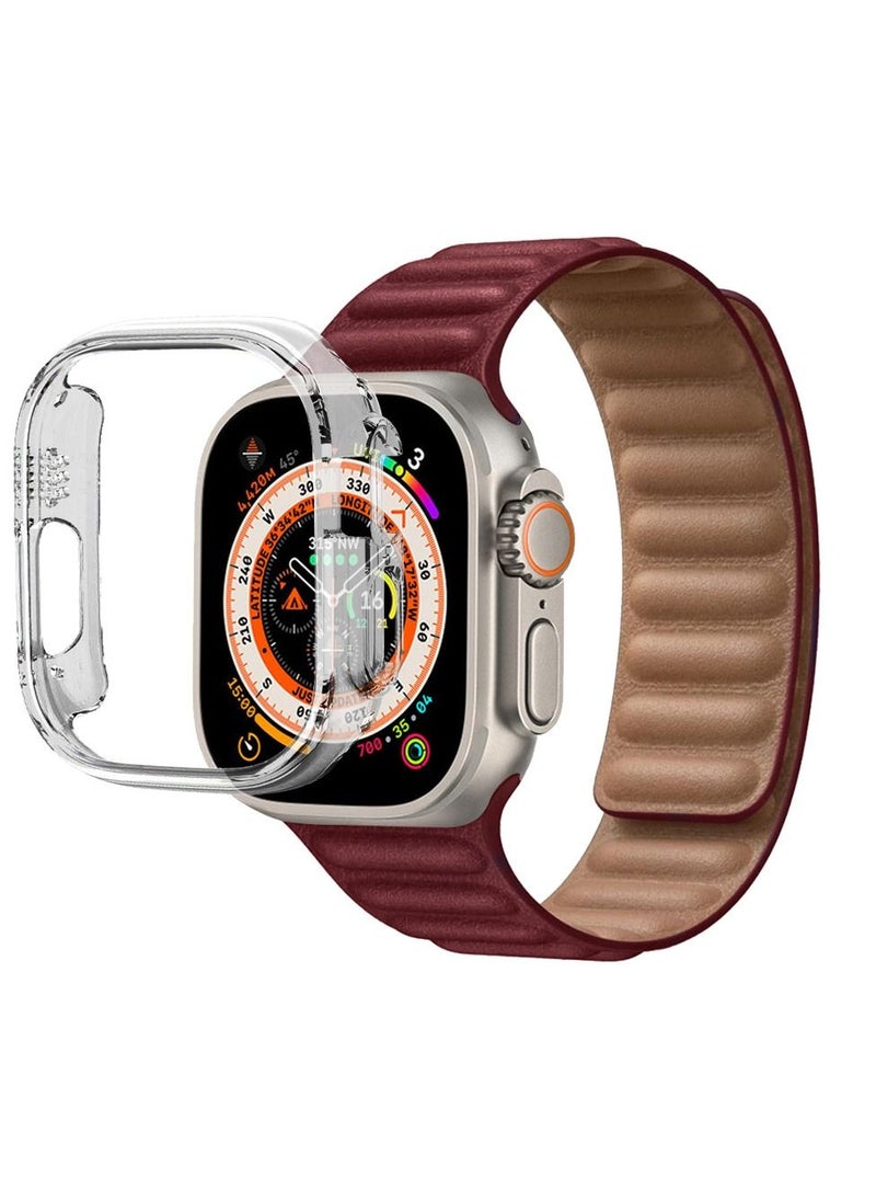 CATANES 2 Packs For Apple Watch Band 49mm Leather Link Strap Magnetic Loop Bracelet and Clear Cup Holder Dark Red  - Image 3