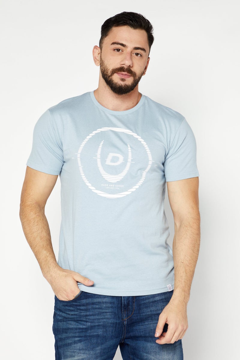 DUCK AND COVER Men Crew Neck Short Sleeve Graphic Print T Shirt ,Light Blue - Image 1