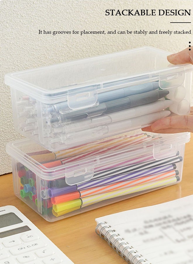 DUNISO 5 Pcs Large Capacity Transparent Storage Box with Hinged Lid ,Plastic Pencil Box with Lid Snap Closure– Pencil, Pen & Marker Organizer Case, Clear Plastic Container for School, Office & Craft Supplies, Desktop Stationery Storage - Image 5