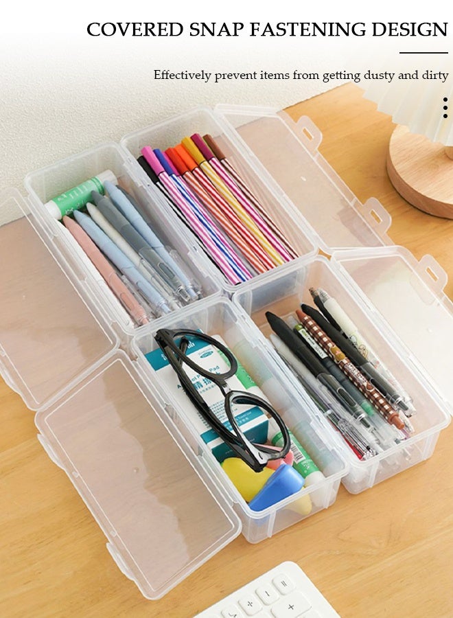 DUNISO 5 Pcs Large Capacity Transparent Storage Box with Hinged Lid ,Plastic Pencil Box with Lid Snap Closure– Pencil, Pen & Marker Organizer Case, Clear Plastic Container for School, Office & Craft Supplies, Desktop Stationery Storage - Image 3