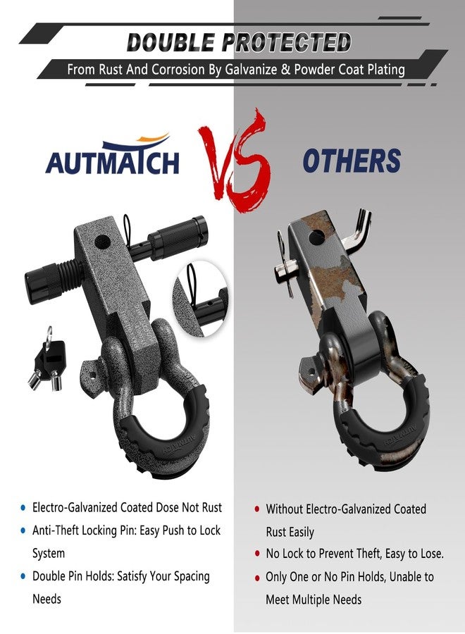 AUTMATCH مستقبل وصلة سحب AUTMATCH بقطر 2 بوصة - حلقة D مقاس 3/4 بوصة ودبوس قفل وصلة سحب المقطورة مقاس 5/8 بوصة، طقم سحب شديد التحمل بقوة كسر 45000 رطل لاستعادة المركبات على الطرق الوعرة، لون غرينستون - Image 5