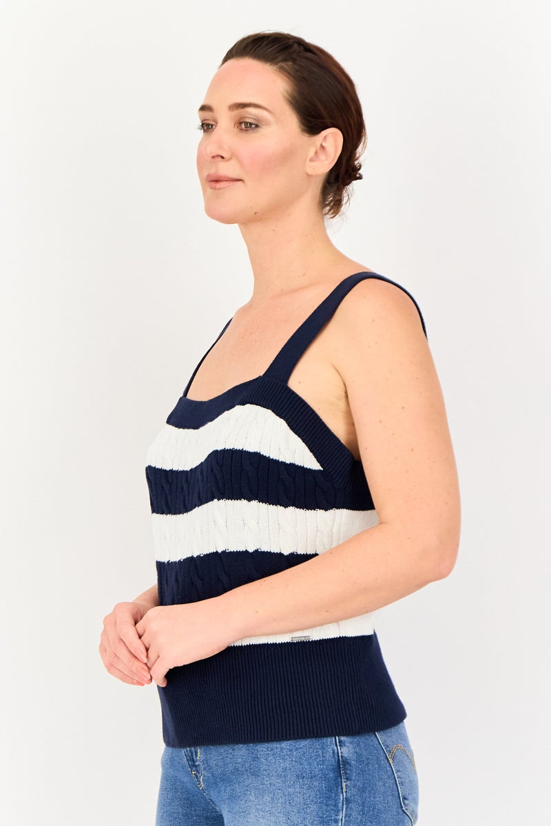 NAUTICA Women Square Neck Sleeveless Stripe Tank Top, Multicolor - Image 2