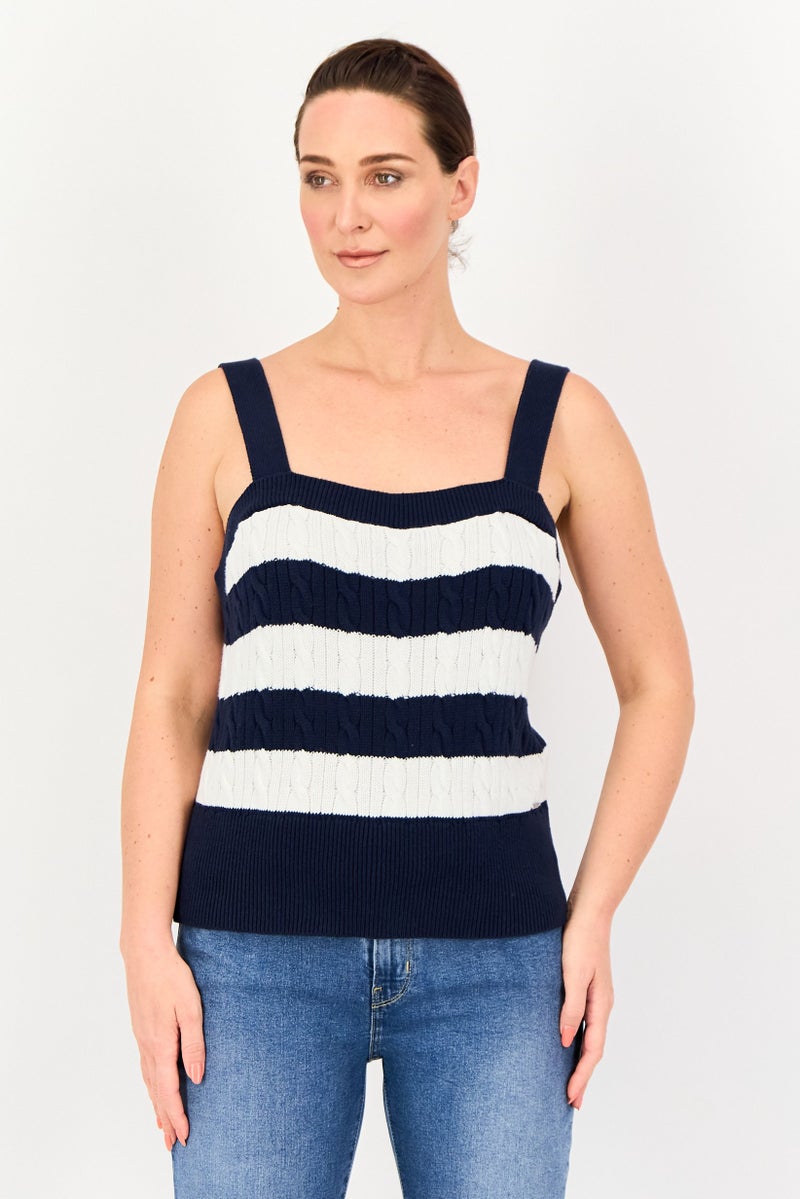 NAUTICA Women Square Neck Sleeveless Stripe Tank Top, Multicolor - Image 1