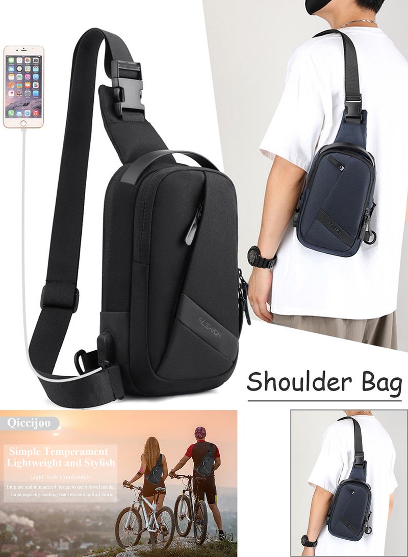 Qiccijoo Sling Bag Shoulder Bag Crossbody Backpack for Men Women Travel Hiking Bag with USB Charger Port Anti Theft Casual Daypack Multipurpose Chest Bag Beach Backpack(Grey) - Image 4