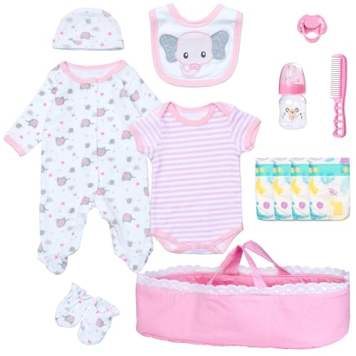 PEDOLLTREE 13 PCS Reborn Baby Doll Clothes Accessories Girl Accessories Outfit Pink Bassinet Set for 1722 Inch Reborn DollsNewborn Baby Girl Doll Clothes Blanket - Image 1