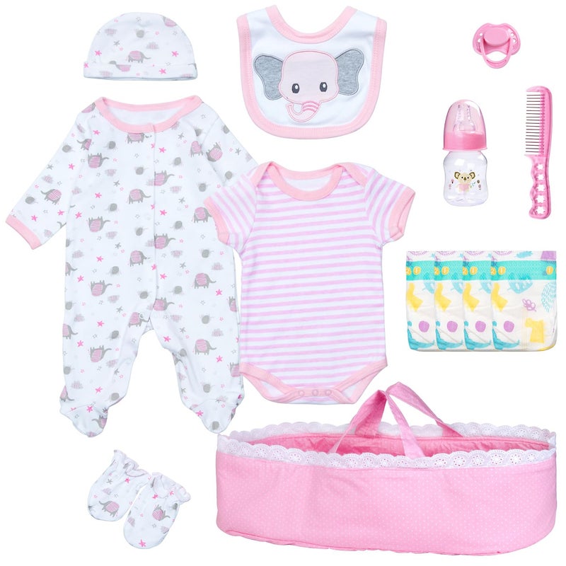 PEDOLLTREE 13 PCS Reborn Baby Doll Clothes Accessories Girl Accessories Outfit Pink Bassinet Set for 1722 Inch Reborn DollsNewborn Baby Girl Doll Clothes Blanket - Image 3