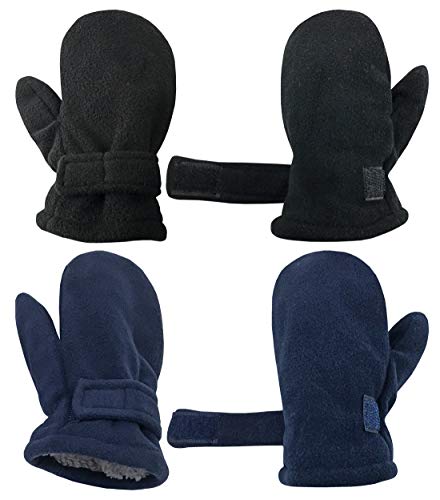 N'Ice Caps Baby Toddler Mittens Kids 2 Pairs Fleece Gloves Winter Warm Sherpa Lined Pack (Black/Navy Pack, 2-3 Years) - Image 2