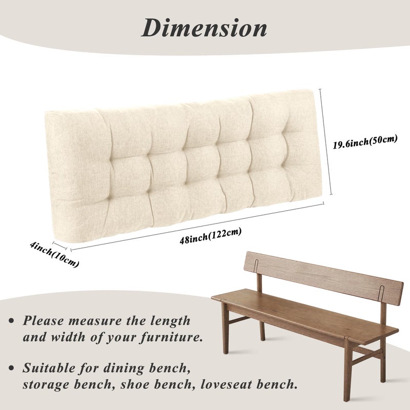 FlyGulls Bench Cushion for Indoor Furniture 48x19 inch Rectangle Bench Seat Cushion for Bay Window Entryway Bench Thick Textured Chair Cushion with Non-Slip Backing 1 Pack, Beige - Image 2