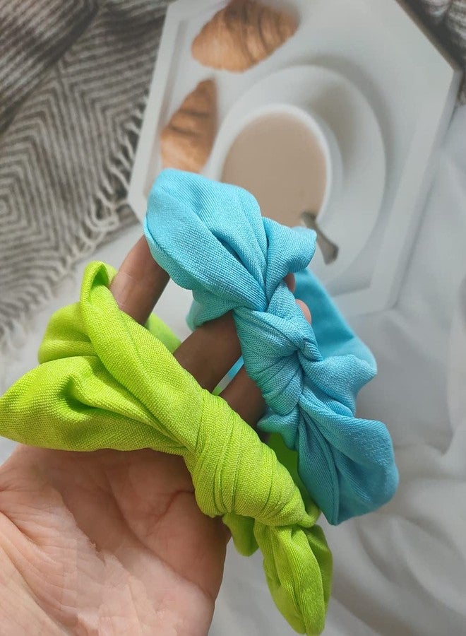 Jilukibo Elastic Turban Knotted Rabbit Hair Band Headband, Fashion Stretch Bow Head Wrap Hairband Headwear Hair Accessories (2 Pack, Green, Blue) - Image 5
