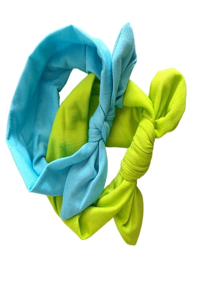 Jilukibo Elastic Turban Knotted Rabbit Hair Band Headband, Fashion Stretch Bow Head Wrap Hairband Headwear Hair Accessories (2 Pack, Green, Blue) - Image 3