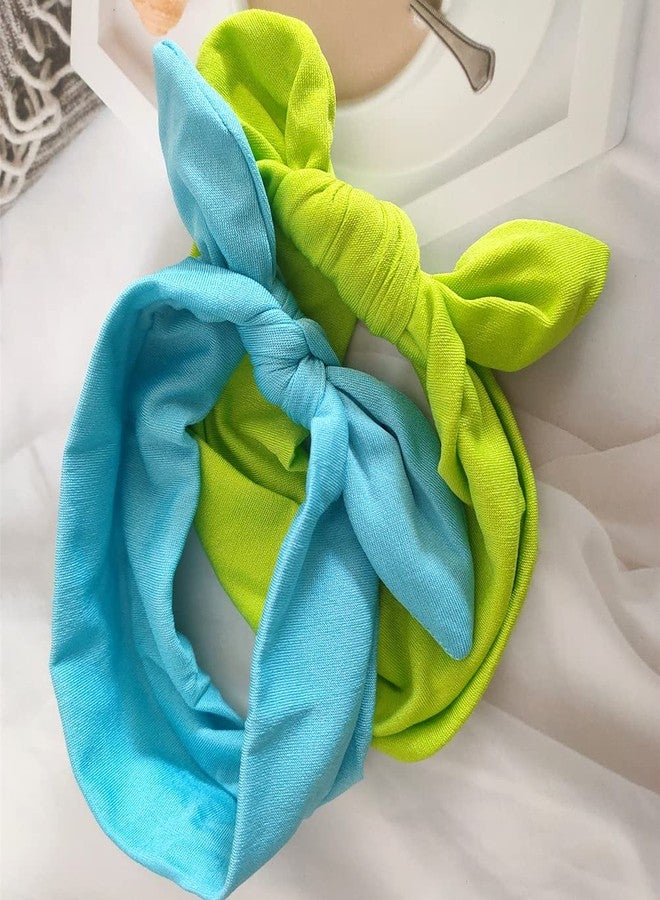 Jilukibo Elastic Turban Knotted Rabbit Hair Band Headband, Fashion Stretch Bow Head Wrap Hairband Headwear Hair Accessories (2 Pack, Green, Blue) - Image 4