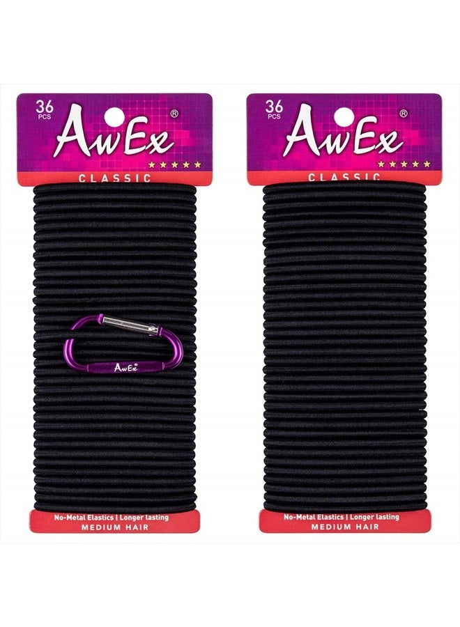 AwEx Strong Black Hair Ties,72 PCS,4 mm Regular Loop Hair Bands,No Metal Hair Elastics,No Pull Ponytail Holder - Image 1