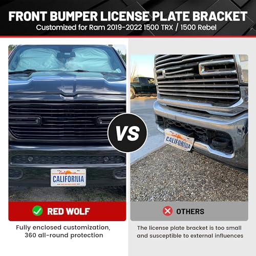 RED WOLF حامل لوحة ترخيص أمامي RED WOLF مناسب لسيارة دودج رام 1500 من 2019-2024 استبدال #68274215AE CH1068151 إطار حامل لوحة الترخيص لسيارات البيك أب مع براغي - Image 3